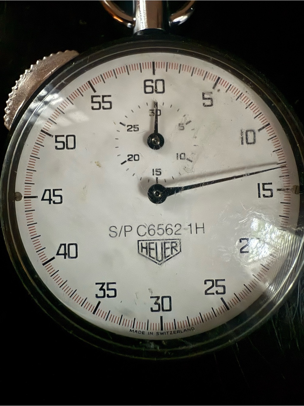 Vintage S/P C6562 1H Tag Heuer Red and Silver Pocket Stopwatch